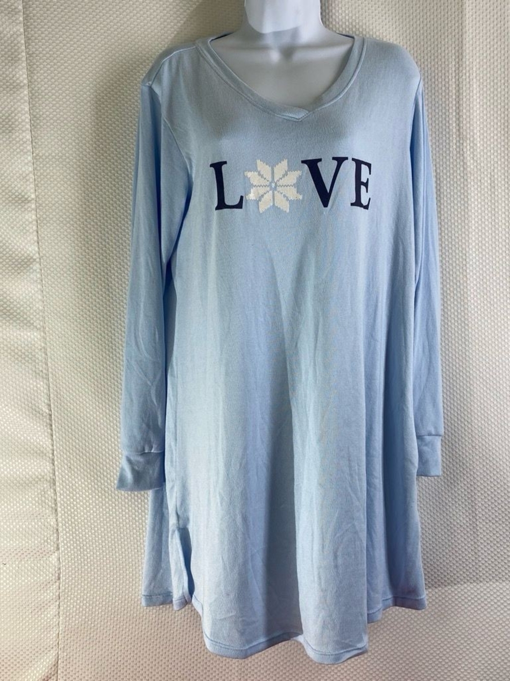 Seventh Avenue Blue "LOVE" Snowflake Long Sleeve Nightgown Dress Size S